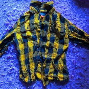 Yellow and Blue button down plaid shirt !